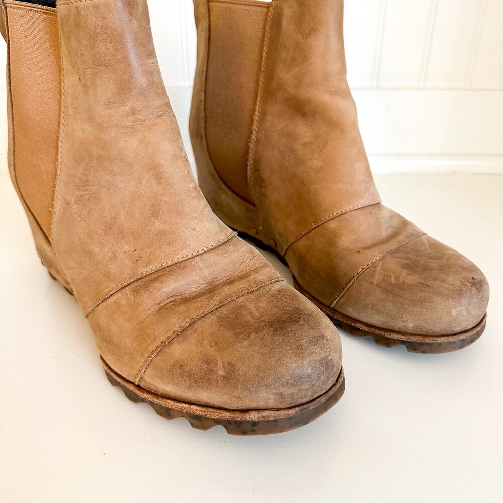 Sorel Lea Joan of Arctic Leather Wedge Ankle Bootie Brown 10.5 - Picture 2 of 9